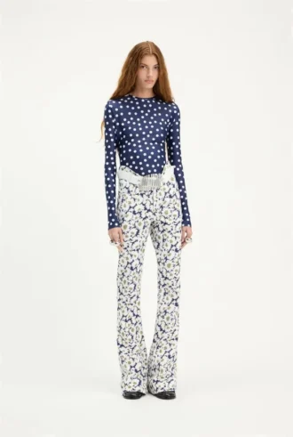 Curved-jeans i denim med blommönster