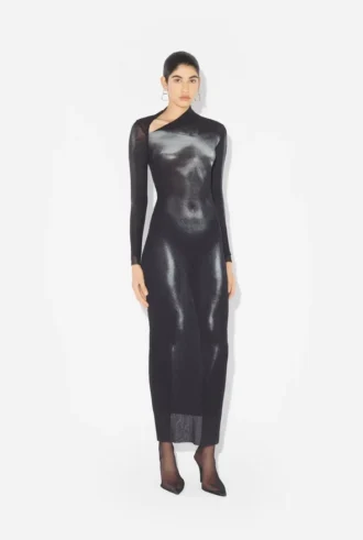 Den långa silverfärgade Body Dust-klänningen