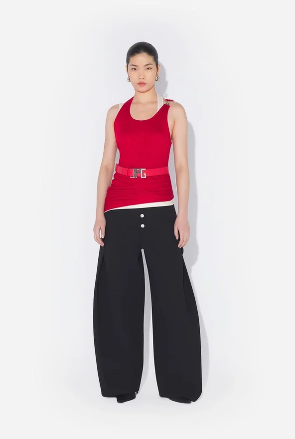 Den röda draperade dubbla linne Toppar Den röda draperade dubbla linne Toppar