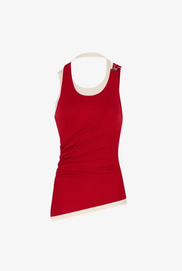 Den röda draperade dubbla linne Toppar Den röda draperade dubbla linne Toppar